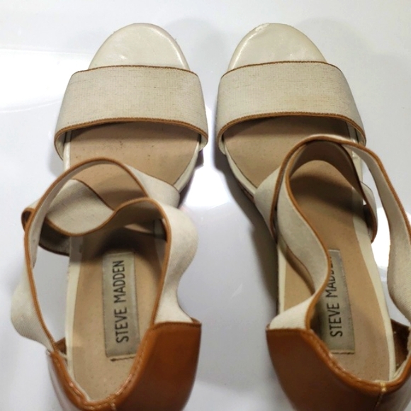 Steve Madden | Platform Wedge Cork Sandal  Beige Brown High Straps Size 9 - Picture 8 of 15